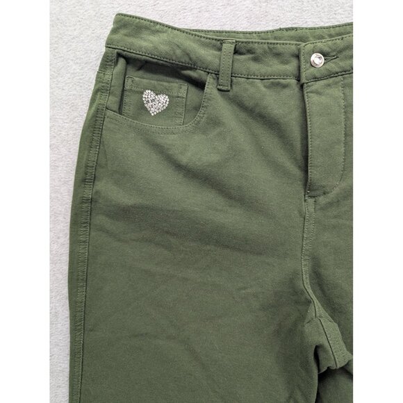 Quacker Factory Jeans Womens 10 Olive DreamJeannes Stretch Rhinestone Heart - Picture 2 of 14